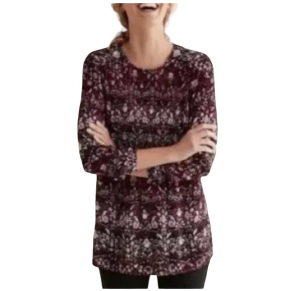 J. Jill Smocked Tunic Blouse Abstract Print Purple Long Sleeve size SMALL - Picture 3 of 9